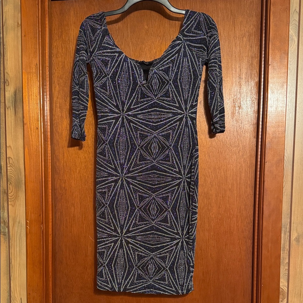 Iris Black and Blue Starburst Long Sleeve Dress